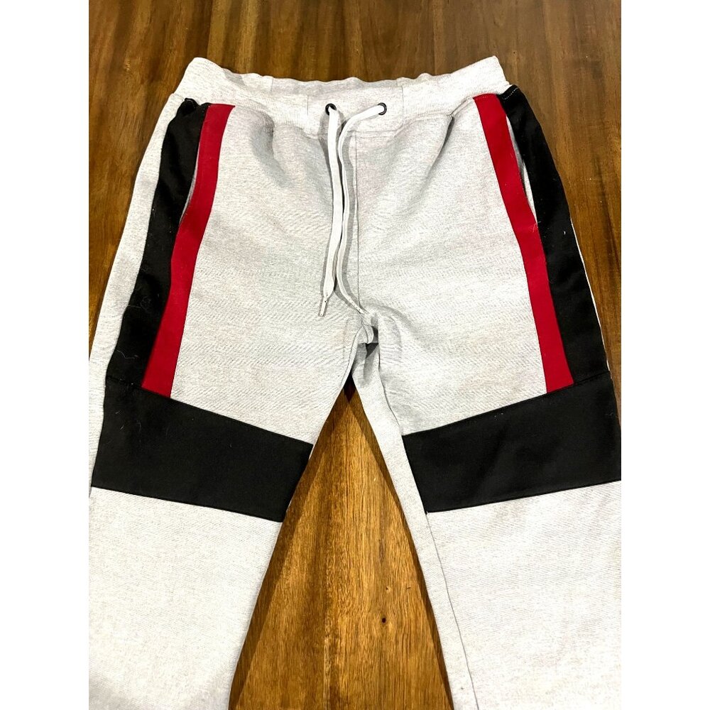Grey Joggers With Red & Black Side Stripes Drawstring Waist By Ricklessi XL